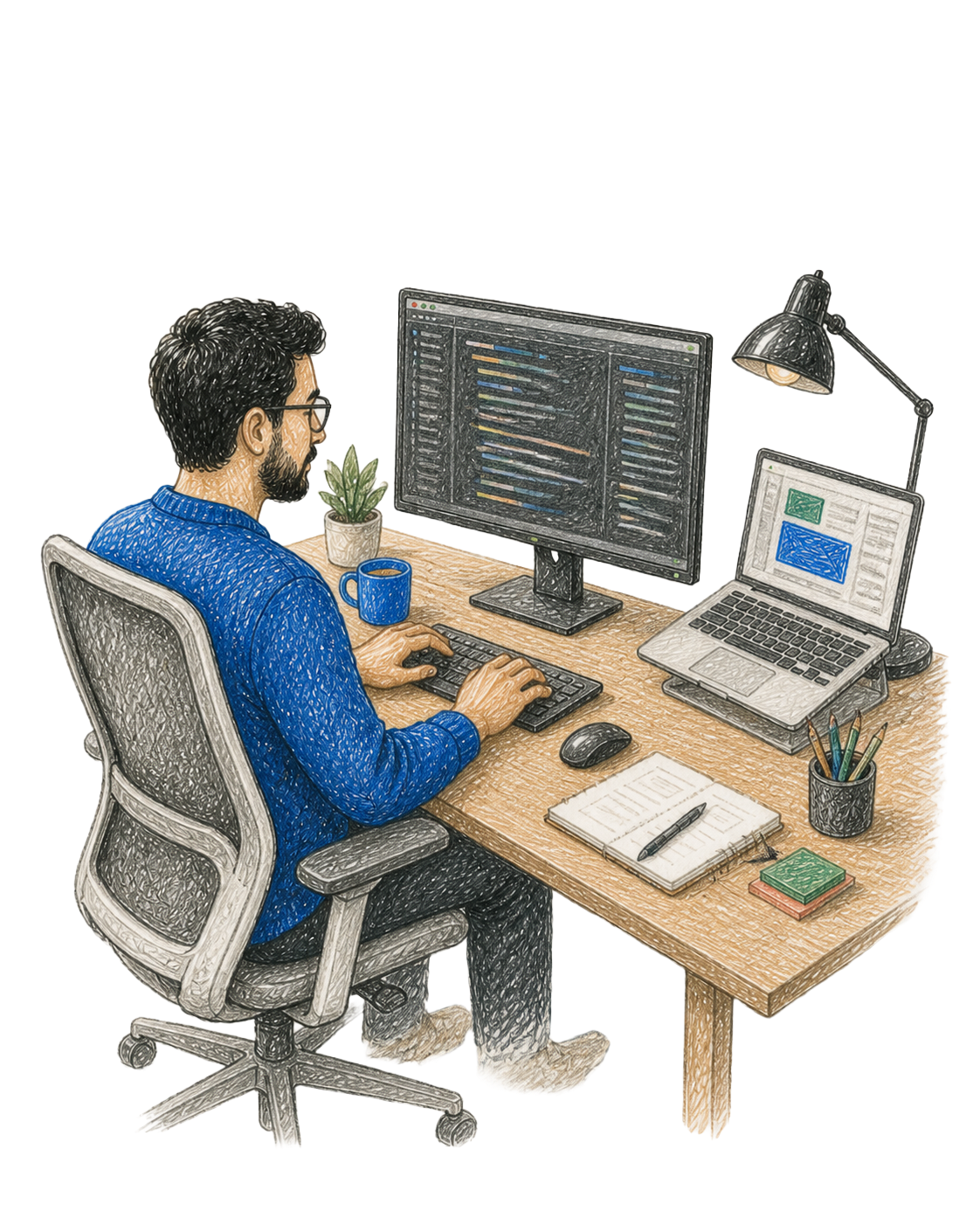 A remote software professional working from a home office